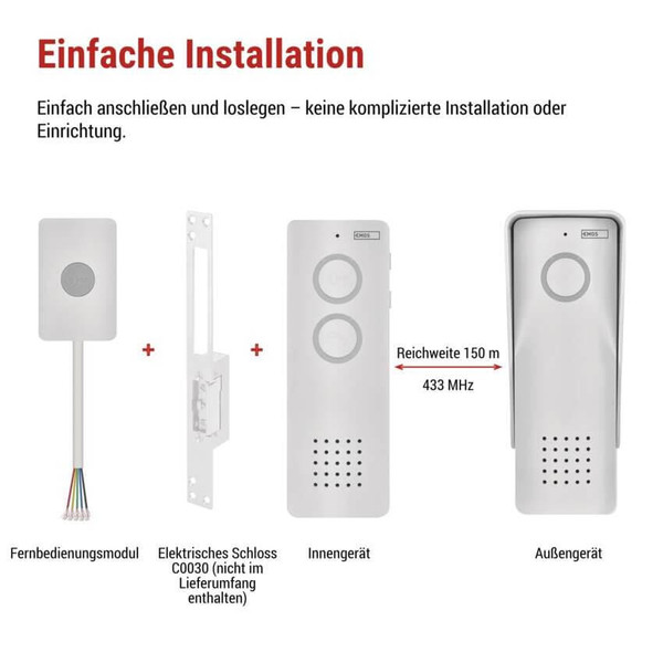 Emos Türsprechanlage kabellos 1 Teilnehmer 8 Melodien Weiß H1087