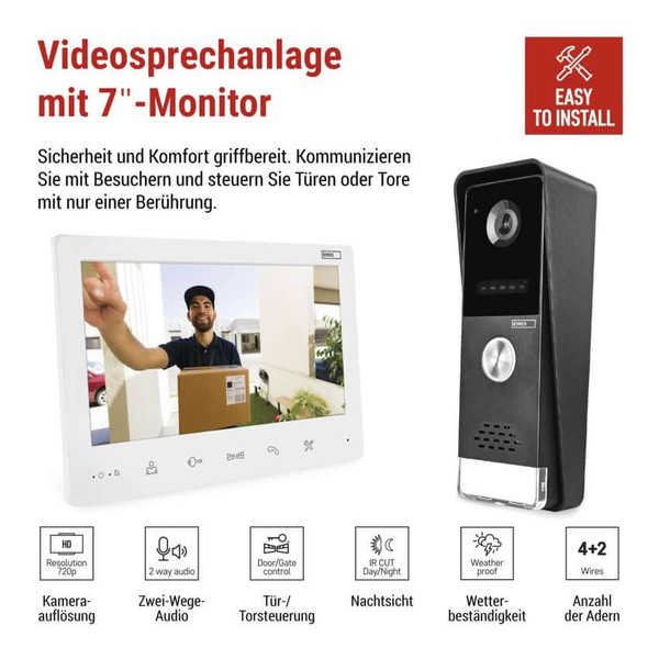 Emos Video-Türsprechanlage EM-LS07HD Set 7 Zoll 16 Melodien Weiß H2020