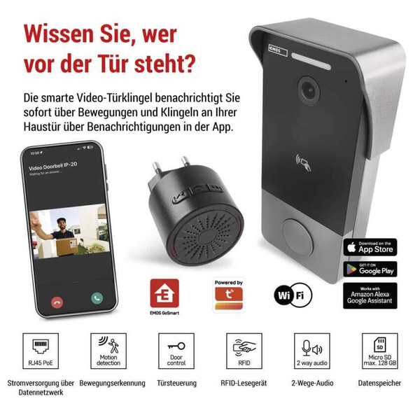 Emos Video-Türklingel GoSmart IP-20PoE PoE 160° IP44 H4033