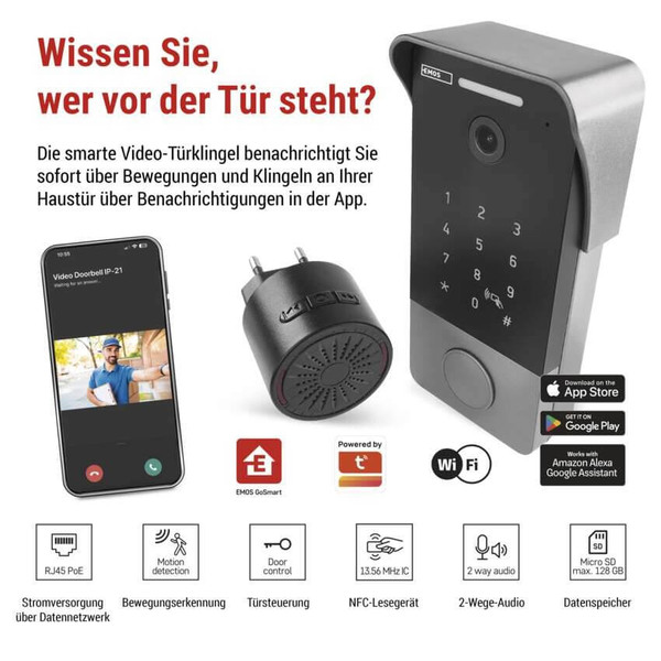 Emos Video-Türklingel GoSmart IP-21PoE mit Keypad PoE IP44 H4034