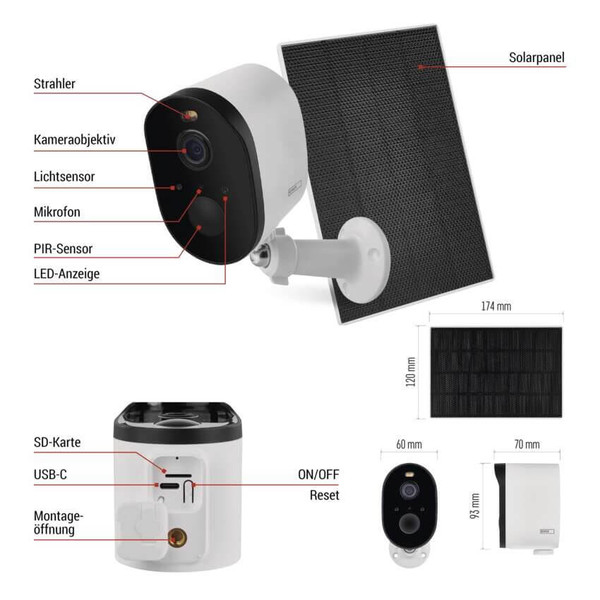 Emos IP-Kamera GoSmart IP-1150 SNAP Solarpanel Akku H4073