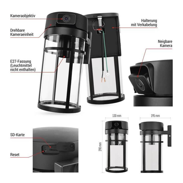Emos IP-Kamera GoSmart IP-1300 LANTERN mit E27-Fassung Schwarz H4074