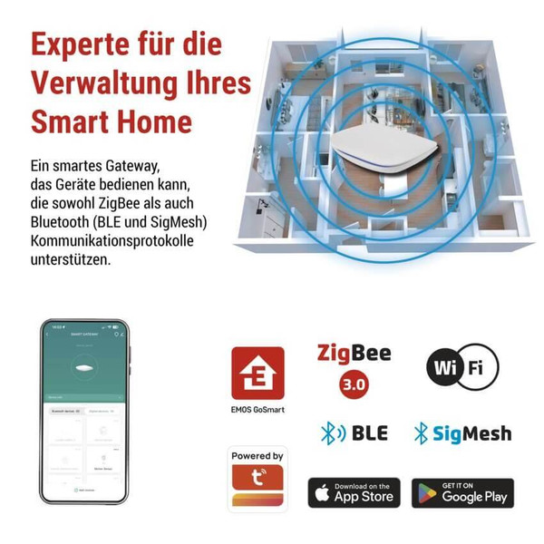 Emos GoSmart ZigBee Gateway IP-2000Z WiFi Bluetooth 128 Geräte H5002