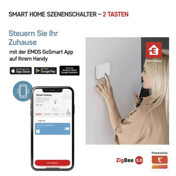 Emos GoSmart Portabler Szenenschalter IP-2002ZW ZigBee 3.0 2 Tasten Weiß H5012