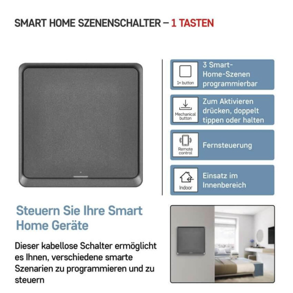 Emos GoSmart Portabler Szenenschalter IP-2001ZB ZigBee 3.0 1 Taste Schwarz H5014