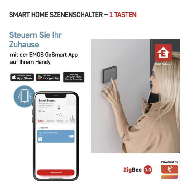 Emos GoSmart Portabler Szenenschalter IP-2001ZB ZigBee 3.0 1 Taste Schwarz H5014