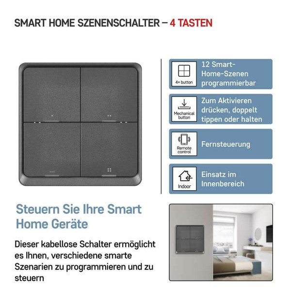 Emos GoSmart Portabler Szenenschalter IP-2004ZB ZigBee 3.0 4 Tasten Schwarz H5016