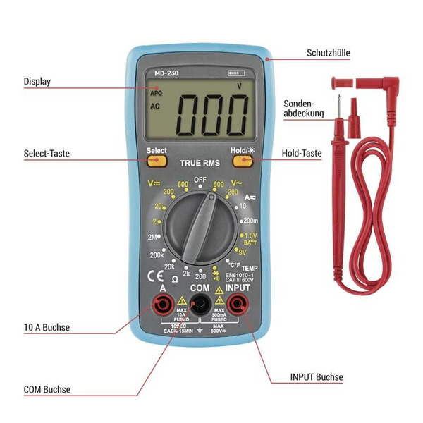 Emos Multimeter 600V 10A MD-230 mit Temperaturmessung M0230N