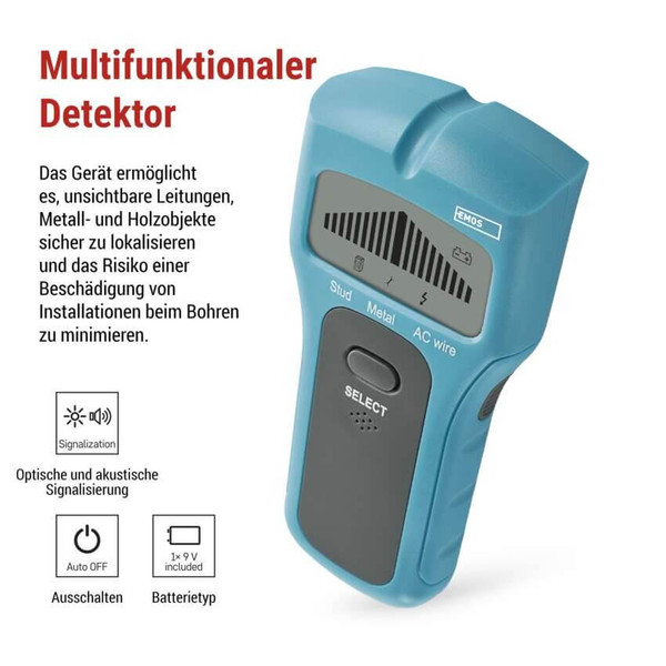 Emos Multidetektor Multidetektor für Holz Metall AC-Leitungen M0501N