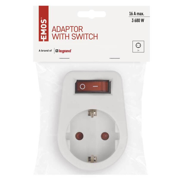 Emos Steckdosenadapter rund mit Schalter Weiß P00262