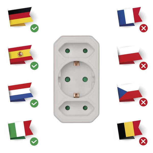 Emos Steckdosenadapter 2x Euro+1x Schutzkontakt Weiß P00272