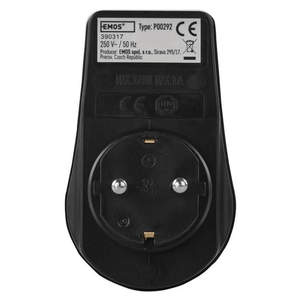 Emos Steckdosenadapter 1-fach mit Schalter IP44 Schwarz P00292