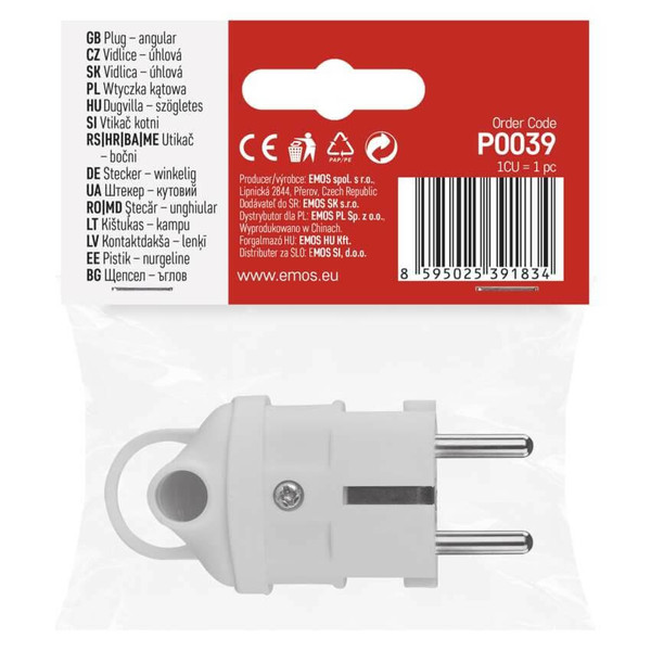Emos Steckdosenadapter Winkelstecker 16A Weiß P0039