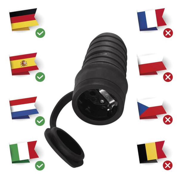 Emos Steckdosenadapter Gummi IP44 Schwarz P0049