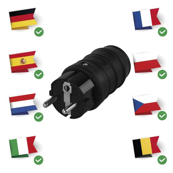 Emos Steckdosenadapter Gummistecker IP44 16A Schwarz P0050
