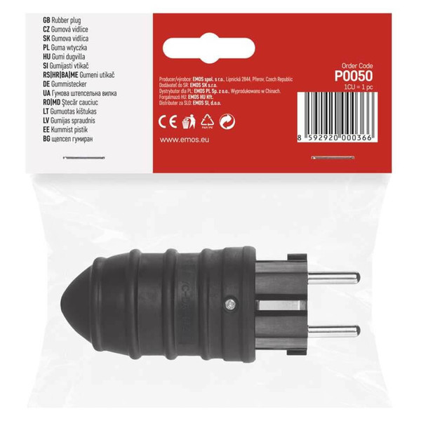 Emos Steckdosenadapter Gummistecker IP44 16A Schwarz P0050