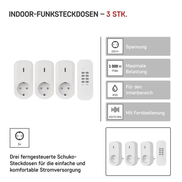 Emos Steckdosenadapter mit Fernbedienung bis 4 Steckdosen 25m P0069