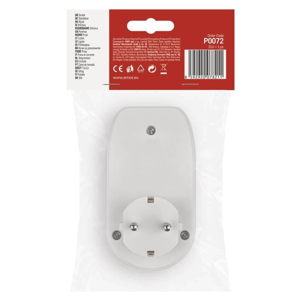 Emos Steckdosenadapter 1-fach mit 2xUSB Weiß P0072