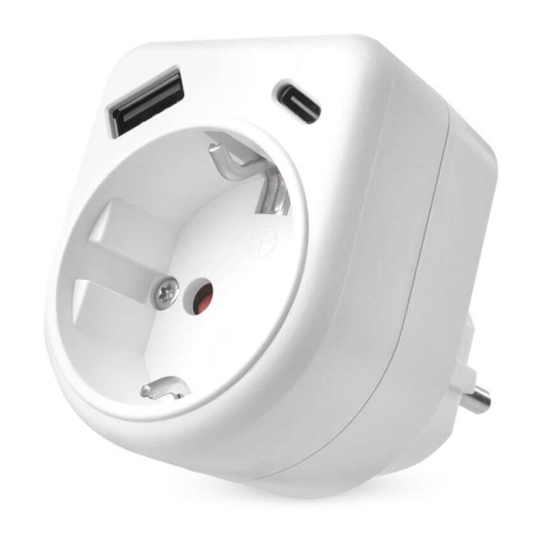 Emos Steckdosenadapter 1-fach USB-A+USB-C Weiß P0075