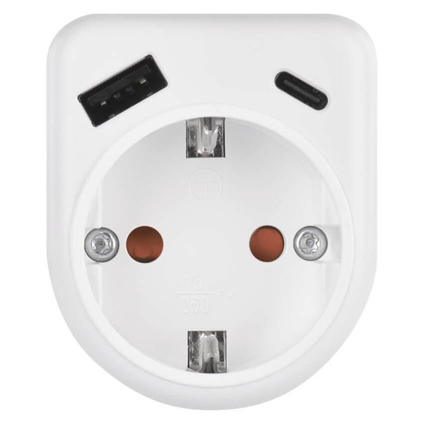 Emos Steckdosenadapter 1-fach USB-A+USB-C Weiß P0075