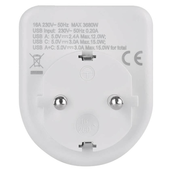 Emos Steckdosenadapter 1-fach USB-A+USB-C Weiß P0075