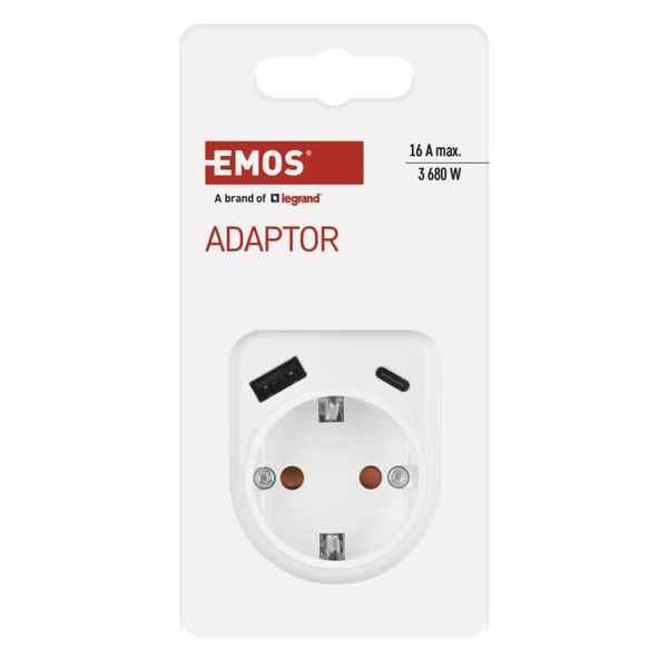Emos Steckdosenadapter 1-fach USB-A+USB-C Weiß P0075