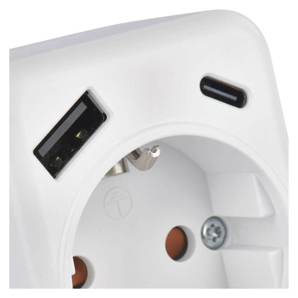 Emos Steckdosenadapter 1-fach USB-A+USB-C Weiß P0075