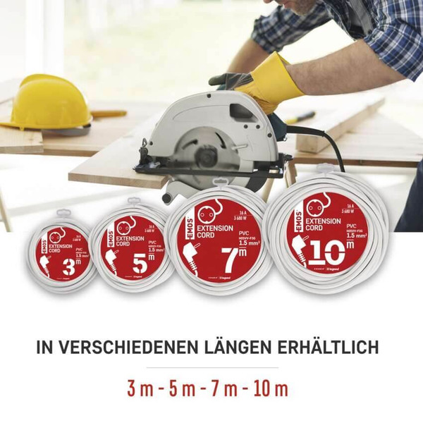 Emos Verlängerungskabel 10m 1,5mm² Weiß PVC P0120R