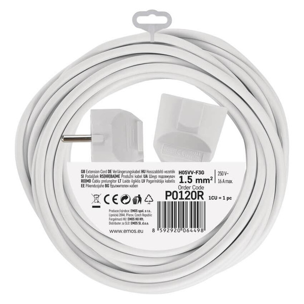 Emos Verlängerungskabel 10m 1,5mm² Weiß PVC P0120R