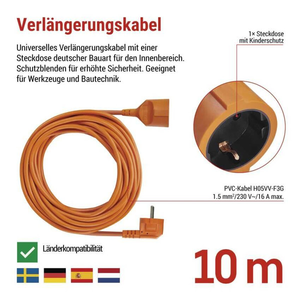 Emos Verlängerungskabel Außen 10m 1,5mm² Orange PVC P01210R