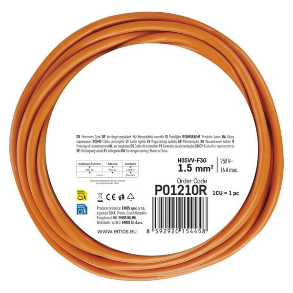 Emos Verlängerungskabel Außen 10m 1,5mm² Orange PVC P01210R