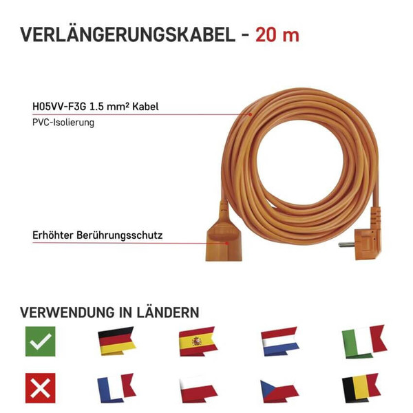 Emos Verlängerungskabel Außen 20m 1,5mm² Orange PVC P01220R
