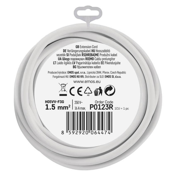 Emos Verlängerungskabel 3m 1,5mm² Weiß PVC P0123R