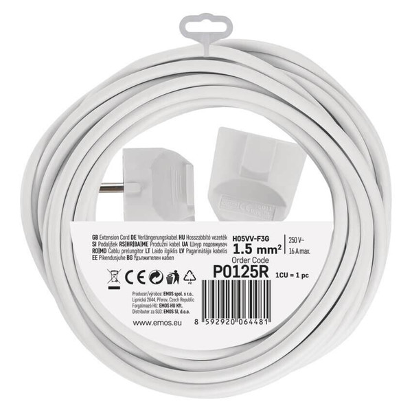 Emos Verlängerungskabel 5m 1,5mm² Weiß PVC P0125R
