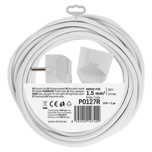 Emos Verlängerungskabel 7m 1,5mm² Weiß PVC P0127R