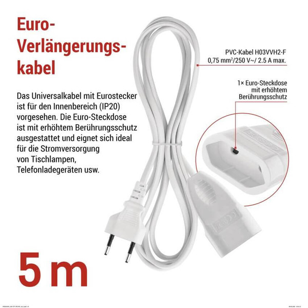 Emos Verlängerungskabel Typ E 5m 2,5A Weiß P01305