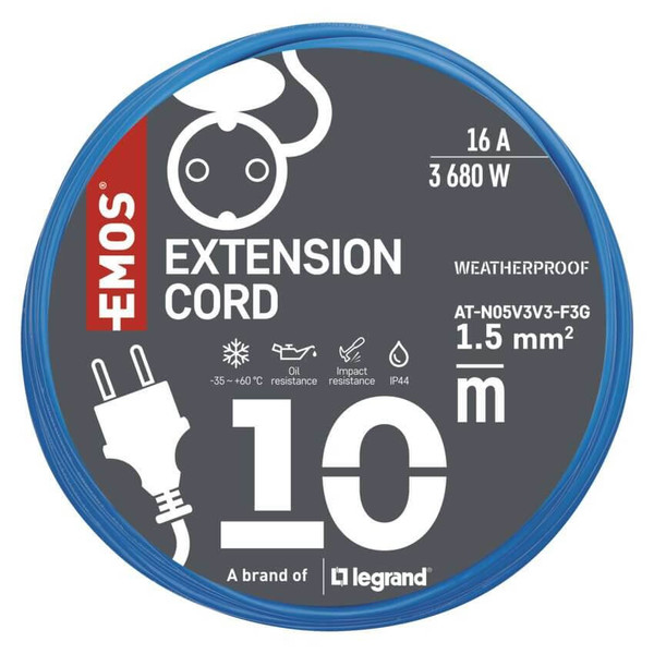 Emos Verlängerungskabel Außen wetterfest 10m 1,5mm² Blau PVC IP44 P01510W