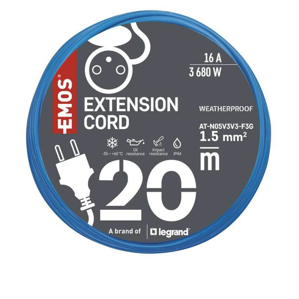 Emos Verlängerungskabel Außen wetterfest 20m 1,5mm² Blau PVC IP44 P01520W