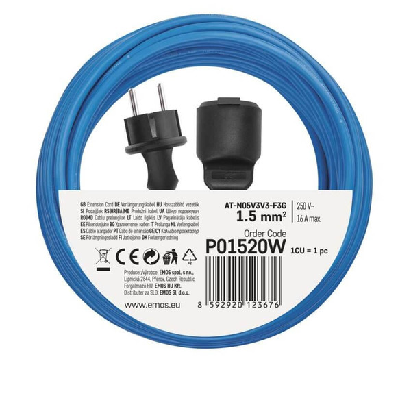 Emos Verlängerungskabel Außen wetterfest 20m 1,5mm² Blau PVC IP44 P01520W