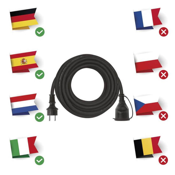 Emos Verlängerungskabel Außen 10m 1,5mm² Schwarz Gummi IP44 P01810