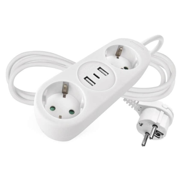 Emos Verlängerungskabel 2-fach 2xUSB-A+1xUSB-C 1,4m Weiß P02214E