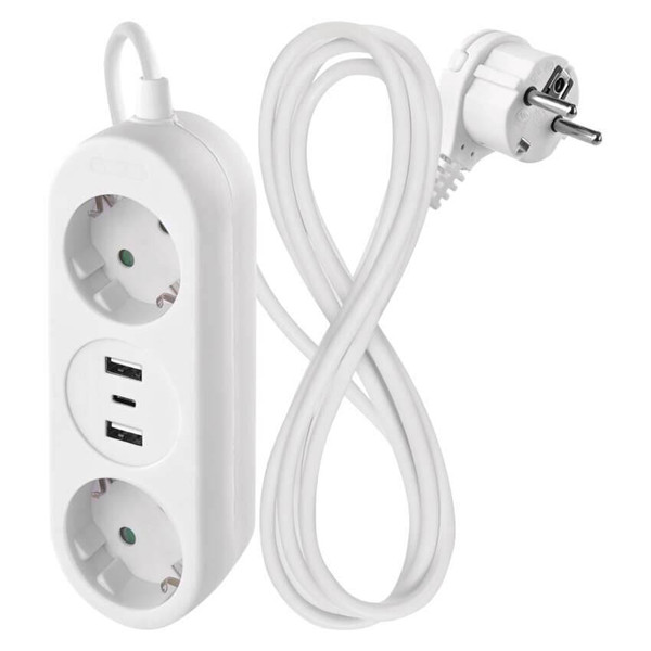Emos Verlängerungskabel 2-fach 2xUSB-A+1xUSB-C 1,4m Weiß P02214E