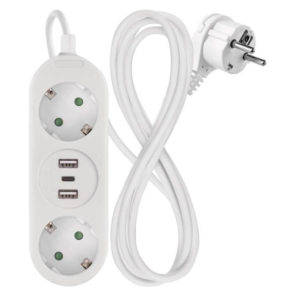 Emos Verlängerungskabel 2-fach 2xUSB-A+1xUSB-C 1,4m Weiß P02214E