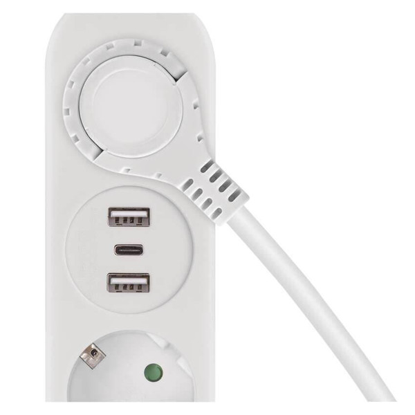 Emos Verlängerungskabel 2-fach 2xUSB-A+1xUSB-C 1,4m Weiß P02214E