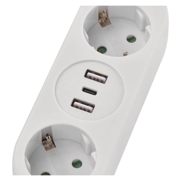 Emos Verlängerungskabel 2-fach 2xUSB-A+1xUSB-C 1,5m Weiß P0221U