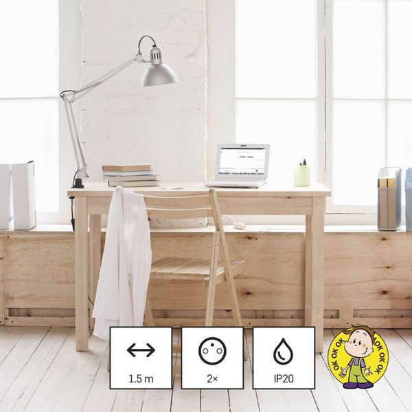 Emos Verlängerungskabel 2-fach 2xUSB-A+1xUSB-C 1,5m Weiß P0221U