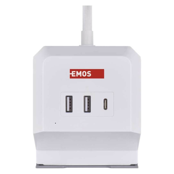 Emos Verlängerungskabel Würfel 2-fach 2xUSB-A+1xUSB-C+Qi 2m Weiß P0222CQ