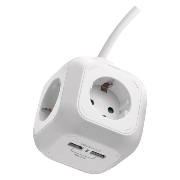 Emos Steckdosenleiste Würfel 4-fach 2xUSB 1,9m Weiß P04219GU