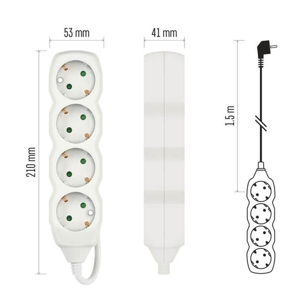 Emos Steckdosenleiste 4-fach 1,5m Weiß PVC P0421R