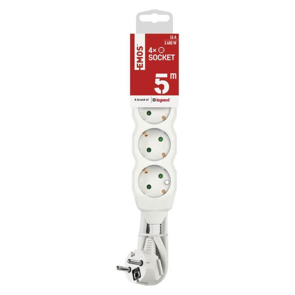 Emos Steckdosenleiste 4-fach 5m Weiß PVC P0425R